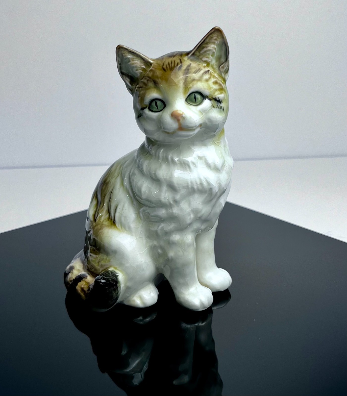 Vintage Nippon Yoko Boeki White & Brown Ceramic Cat Figurine 6.5&Prime;in