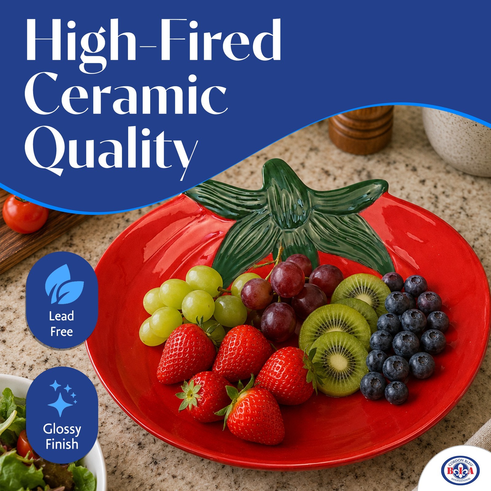 BIA Vegetable Plate, Ceramic Serving Dish (8.25&Prime; x 7.55&Prime;) -Choose a Motif