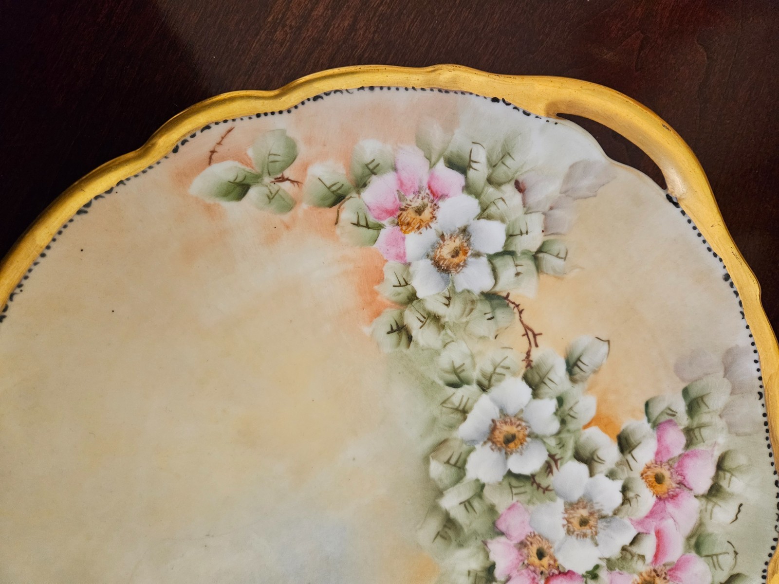 Antique 1920&rsquo;s B&Co Limoges Serving Plate with Handles 10.25&Prime; – Apple Blossoms