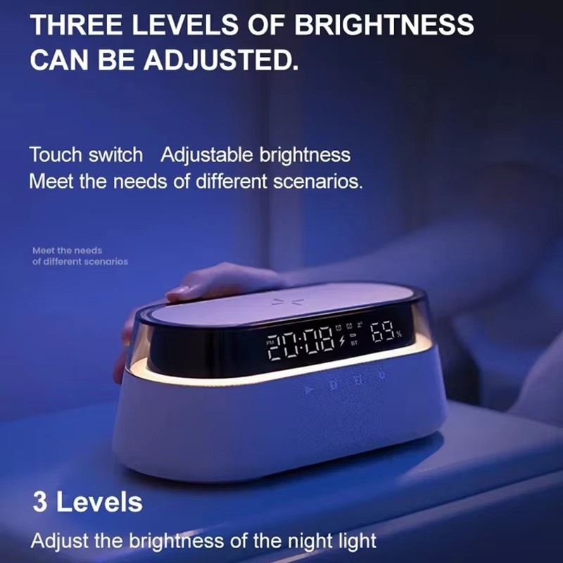 🌈 6-in-1 Smart Alarm Clock Wireless Charger Bluetooth Speaker FM Radio RGB Ligh