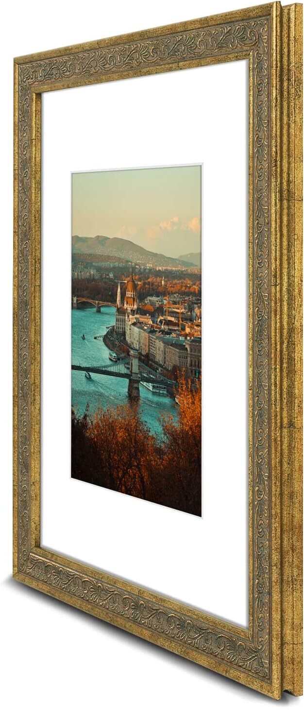9X12 Photo Frame with White Mat for 6X8 Pictures & Real Glass, 1.25-Inch Wide