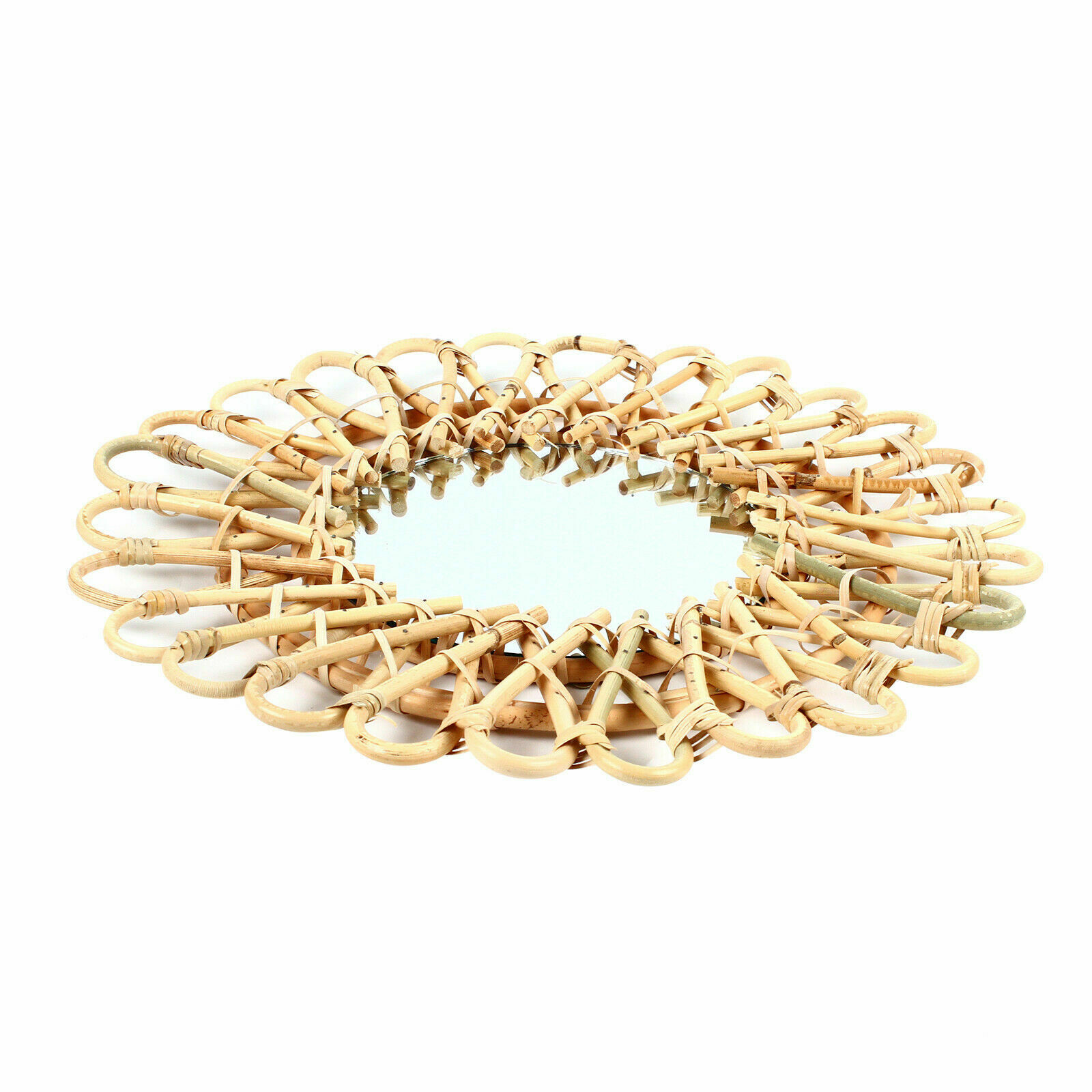 Vintage Handwoven Round Natural Rattan Wall Hanging Mirror For Home Decor