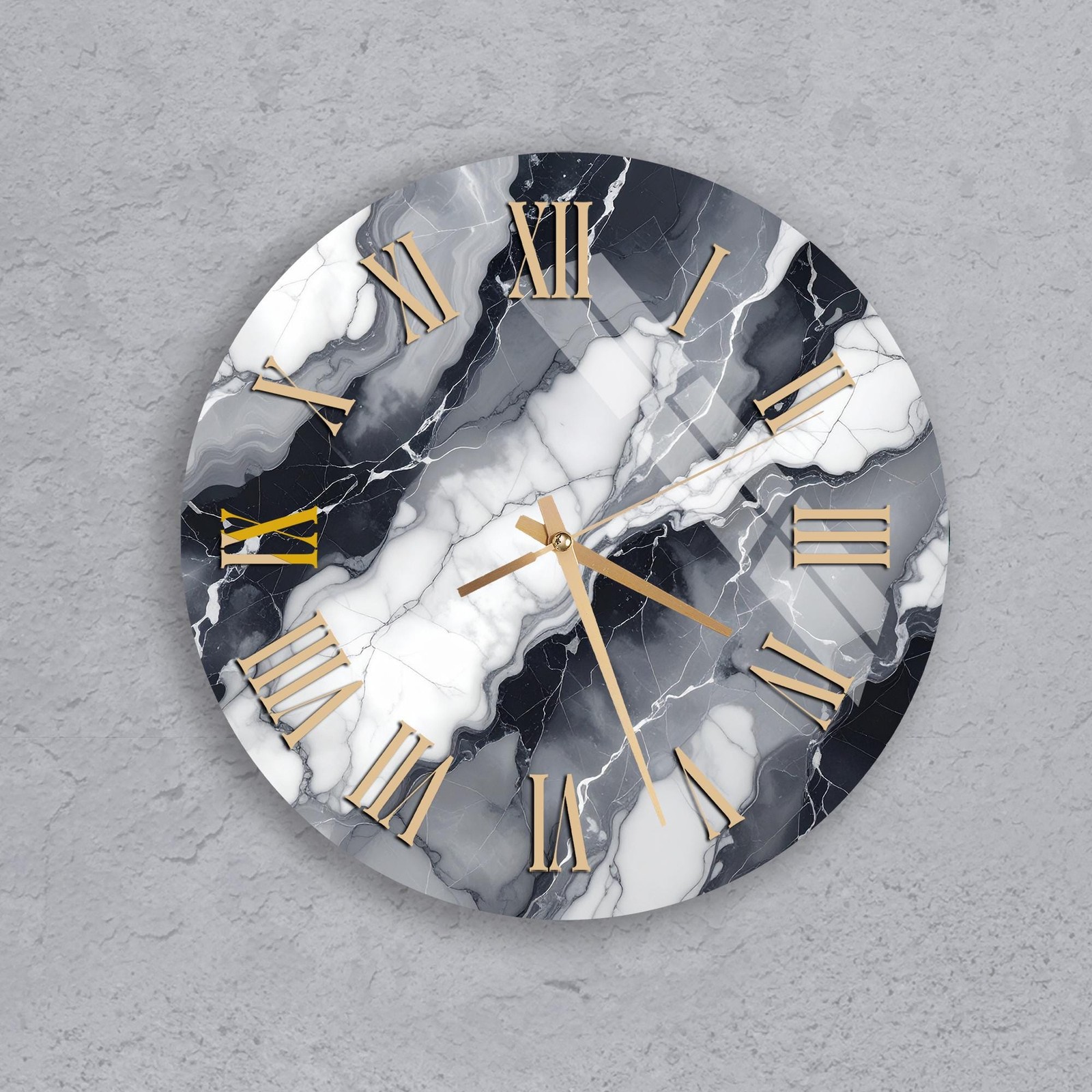 Black and Gold Marble Tempered Glass Wall Clock Gray Wall Art – Modern Glam