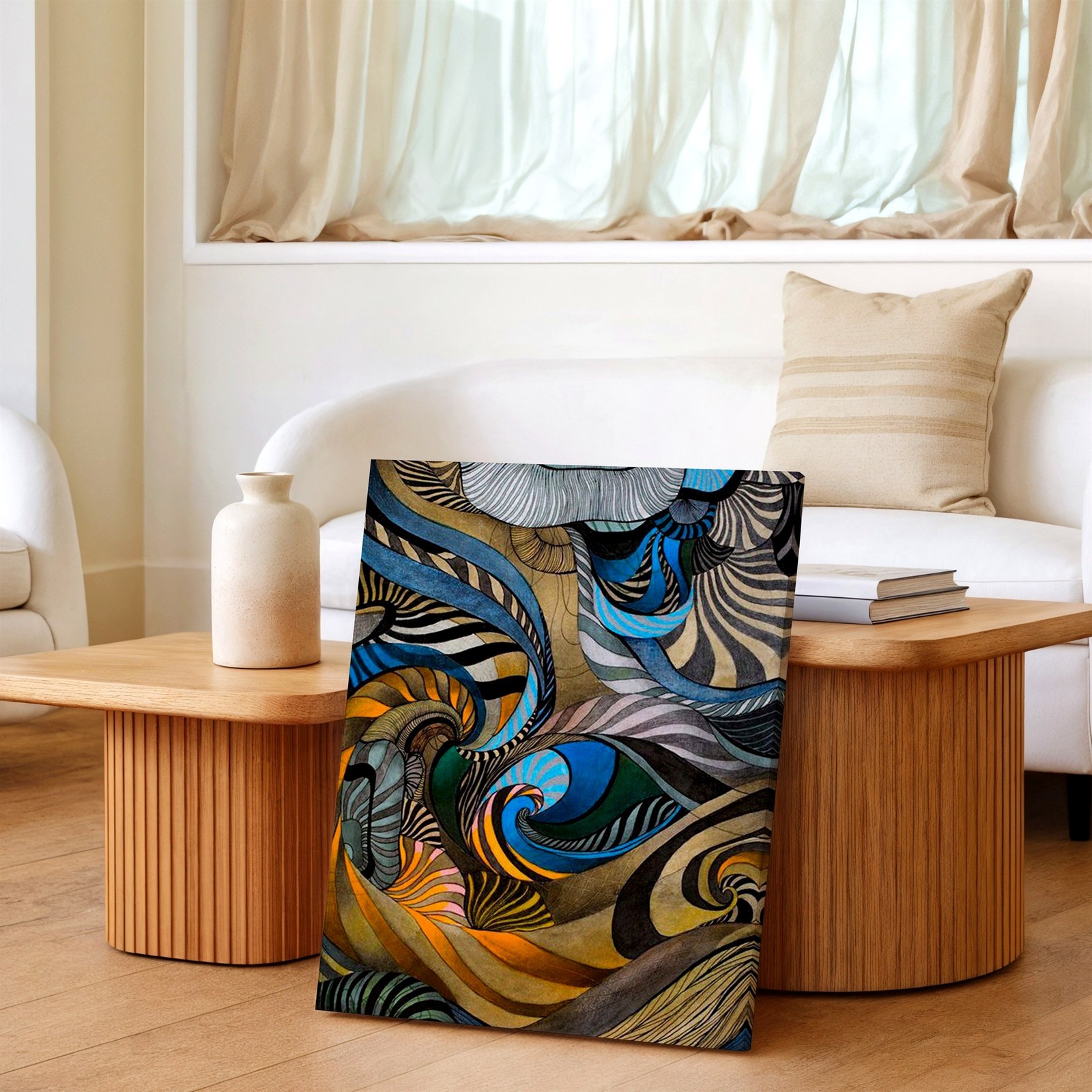 Wall Art Abstract Swirl Pattern Poster Blue Gold Black Modern Canvas Print Decor