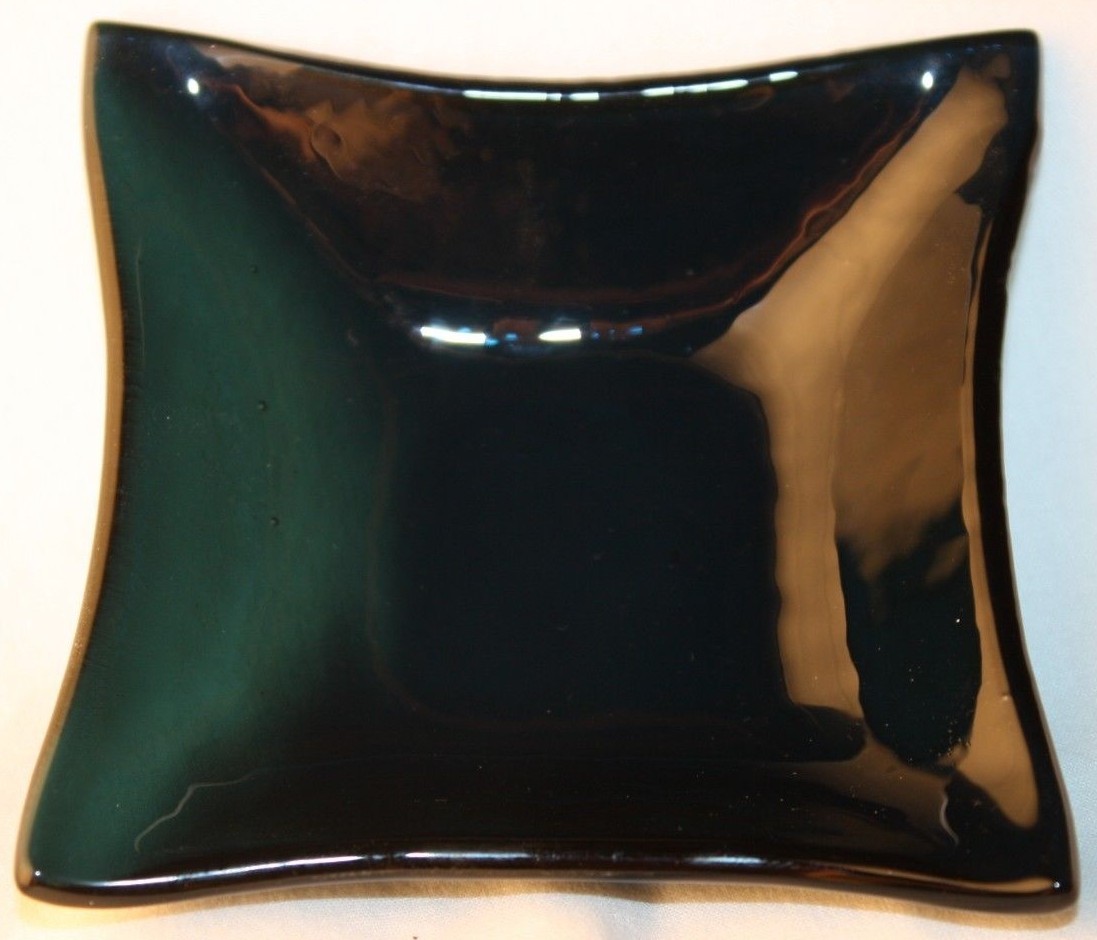 Fused Glass Art Bowl Small Square Transparent Aqua 3.5&Prime; x 3.5&Prime; Handmade in USA
