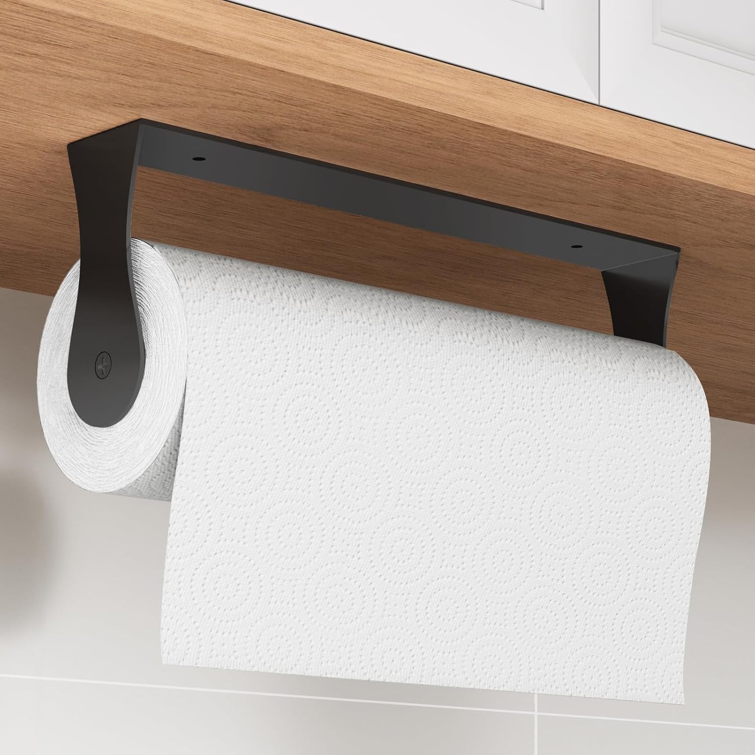 Paper Towel Holder Under Cabinet, Stainless Steel, Wall Mount, Black