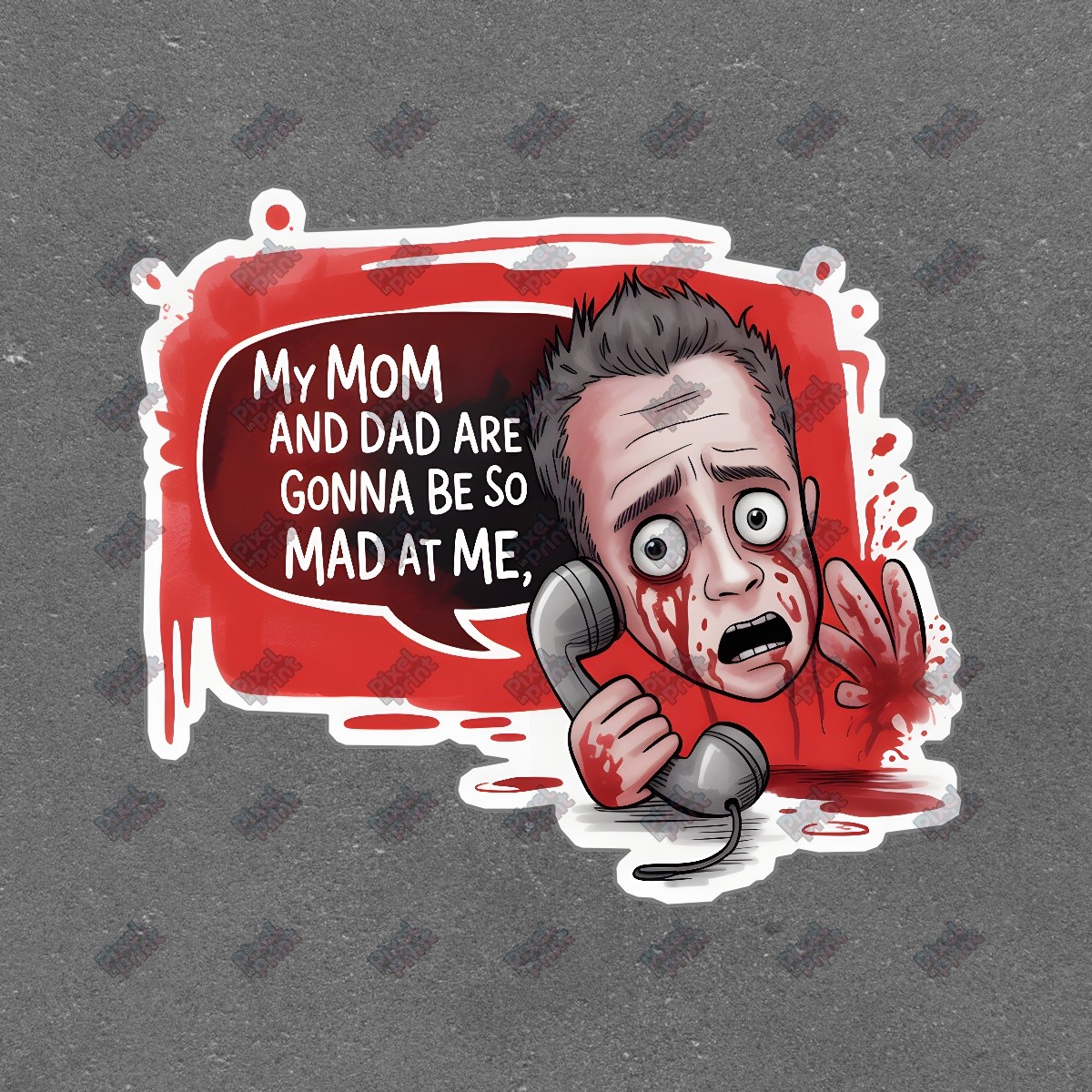 Humorous Horror Sign Cartoon Character on Rotary Phone MY MOM AND DAD #8715
