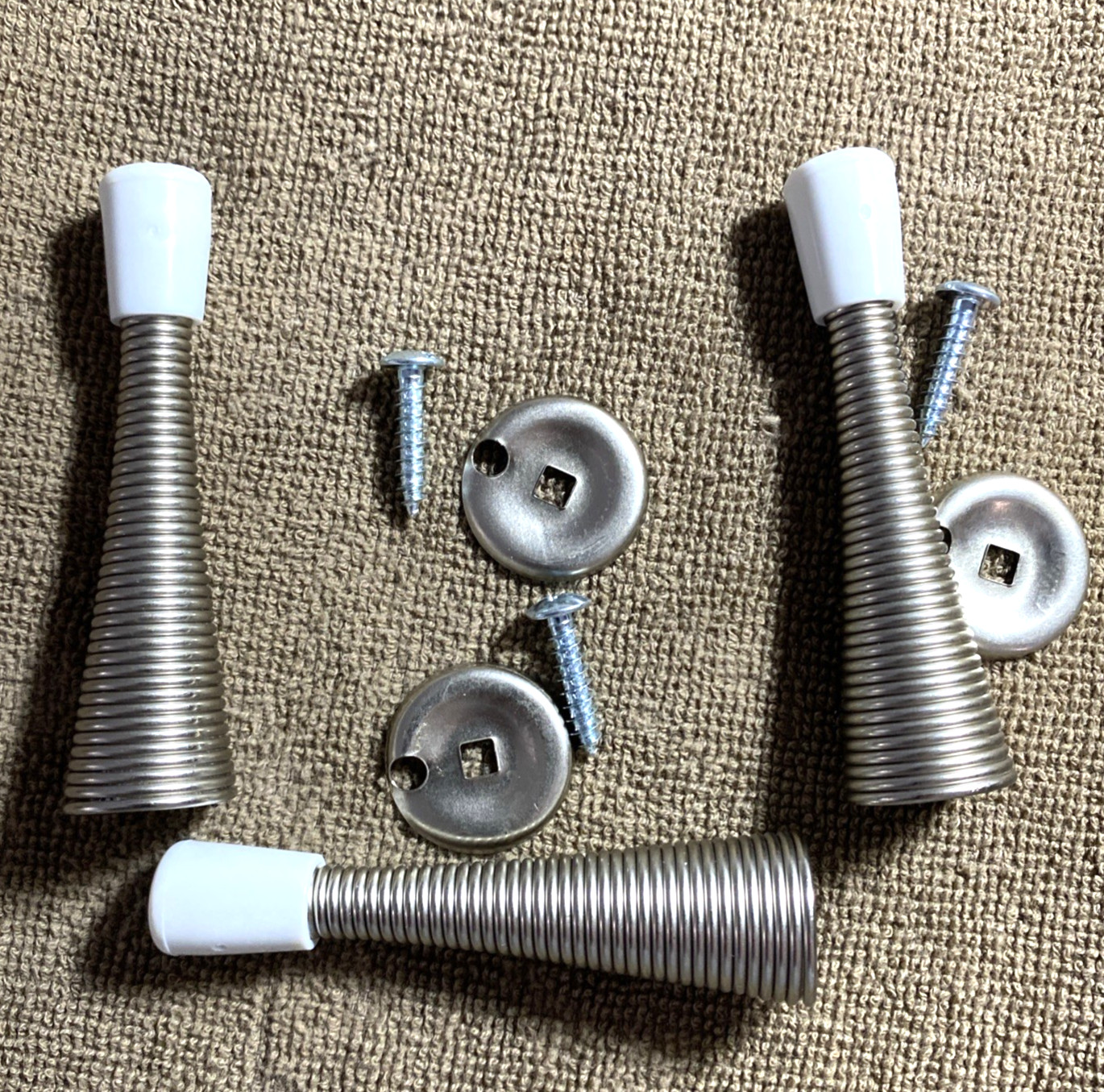 3 Pack National Hardware Spring Door Stops, Satin Nickel w/Rubber Cap -Open Box