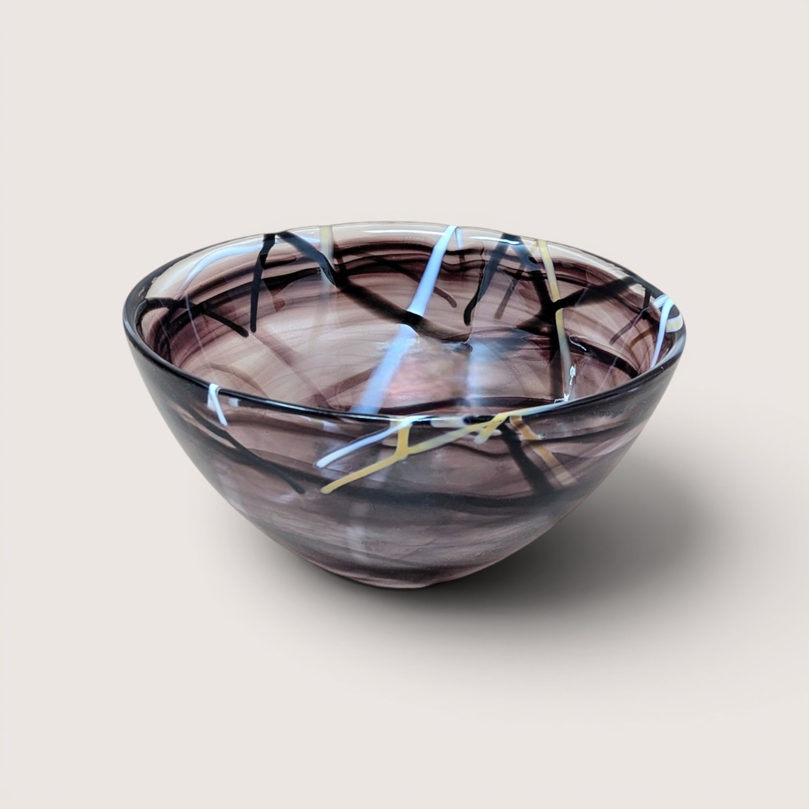 1990s Kosta Boda Art Anna Ehrner Contrast Line Minimalist Style Glass Bowl