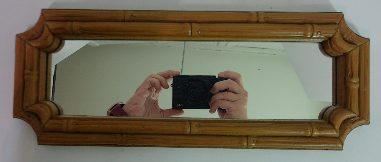 Vtg 1983 Homco Faux Bamboo Brown Plastic Rectangle Wall Mirror 14&Prime; X 5.5&Prime;