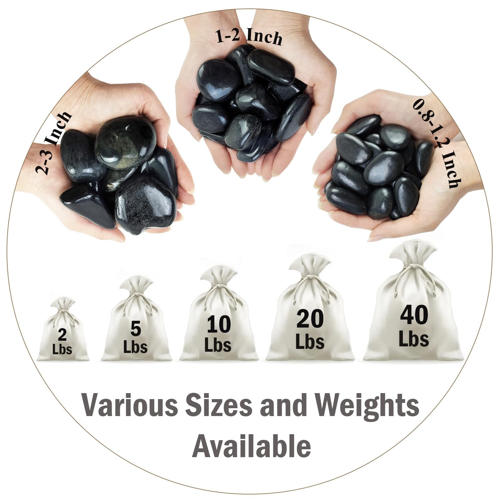FANTIAN 5 lbs Polished Black Pebbles for Indoor Plants, 0.8-1.2 Inch Small Ba…