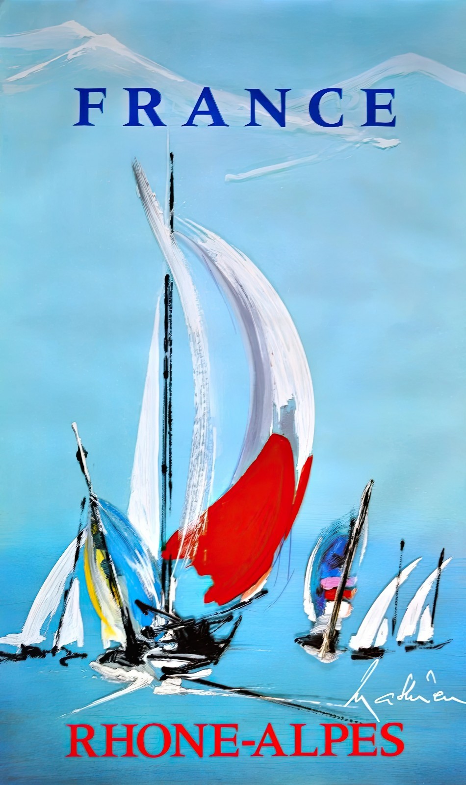 13539.Wall Decor Poster.Interior.Vintage France Travel Rhône-Alpes Sailing Scene
