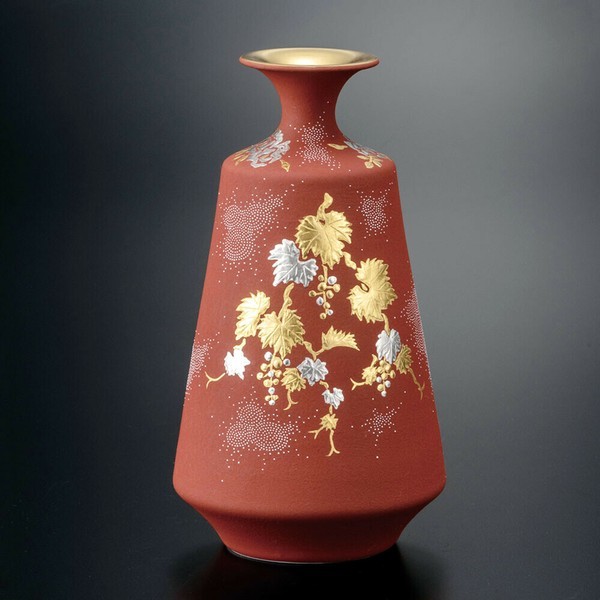 Kutani ware JapanFloral Vessel – Platinum Relief Grapes White Beading Kingyoku