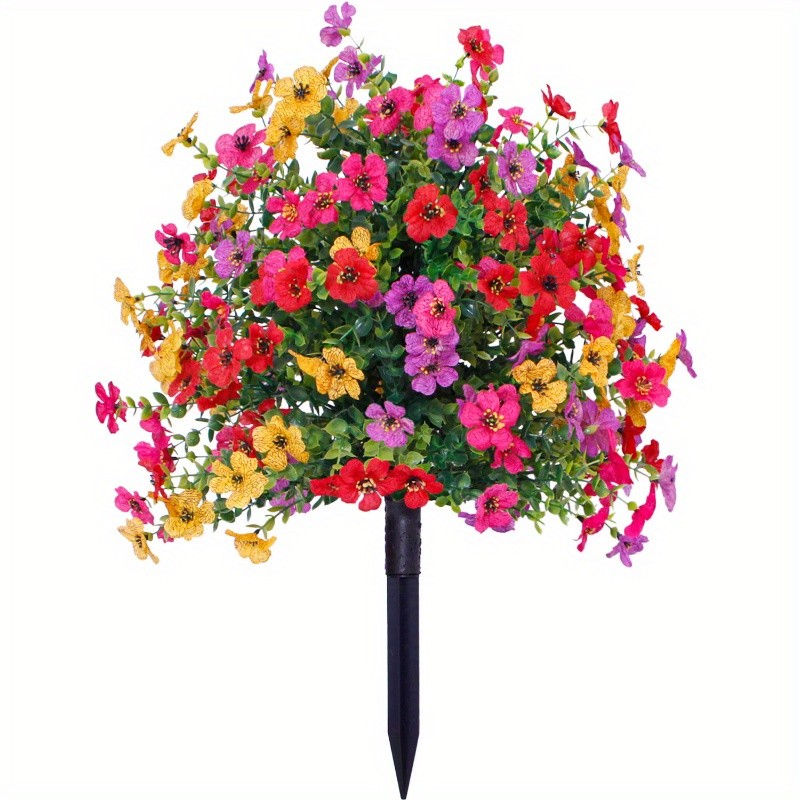 4PCS Artificial Violet Flowers Ground Spike Fake Plants Garden Patio Yard Decor
