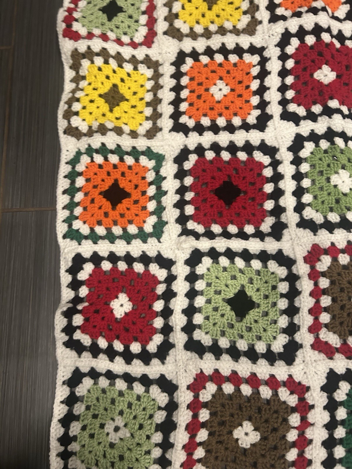 Vintage Multi Color Granny Square Small Lap Blanket Throw Baby Blanket 44”x36”