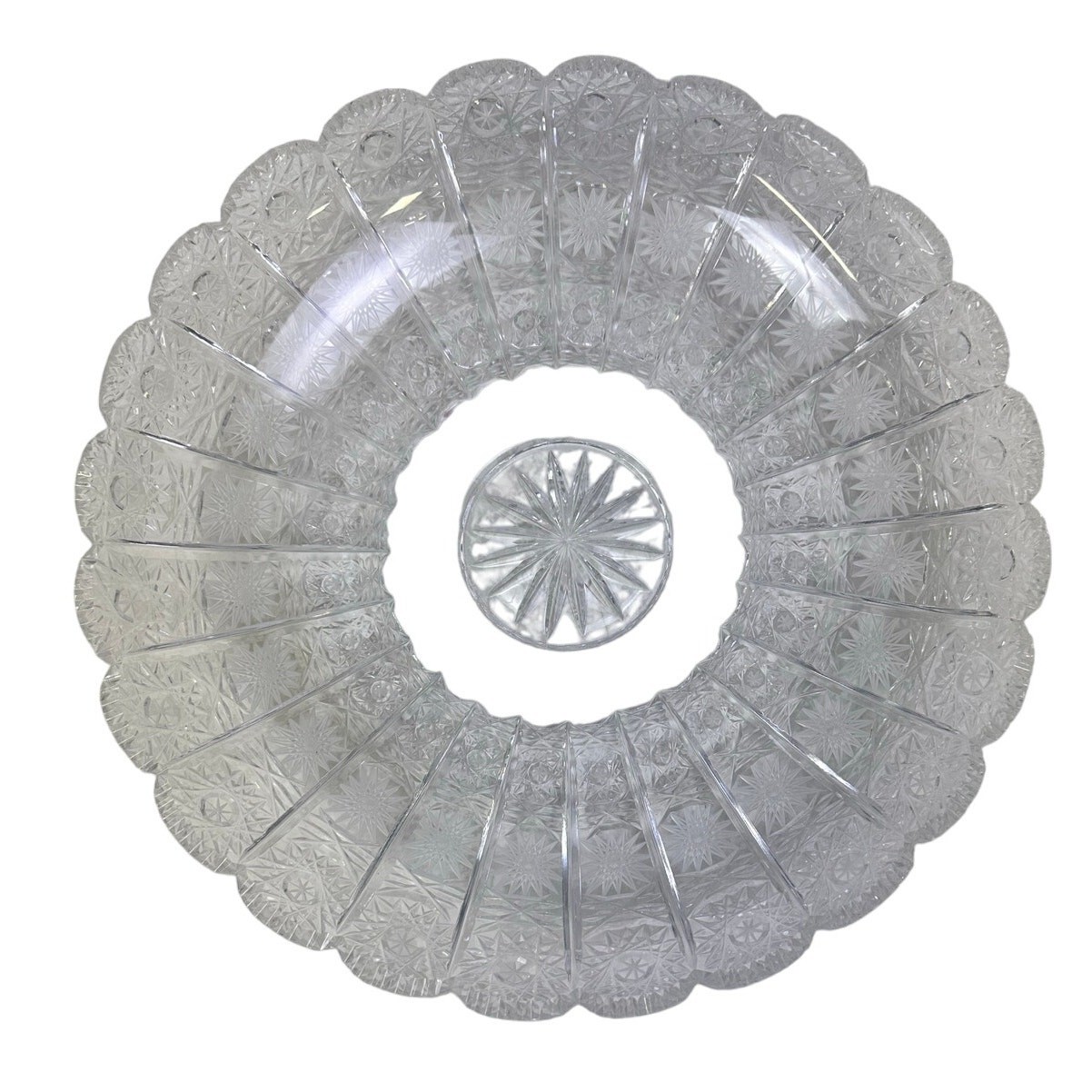 Bohemian Cut Lead Crystal Shallow 12&Prime; Centerpiece Presentation Bowl-Exquisite