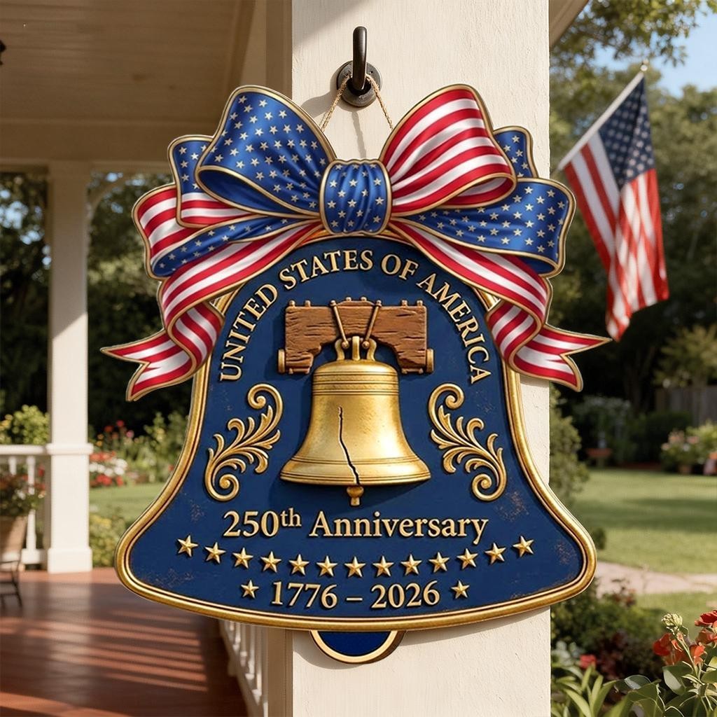 USA 250th Anniversary Wooden Liberty Bell Sign: 1776-2026 Decor, Patriotic Door