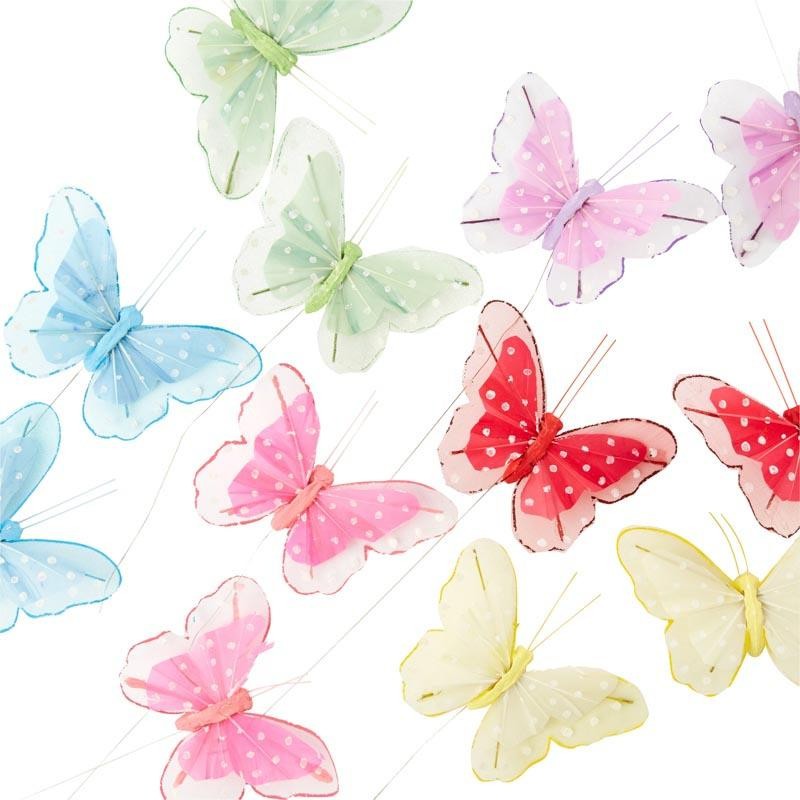 Package of 12 Assorted Color Polka Dot3-1/2&Prime; Nylon Butterflies