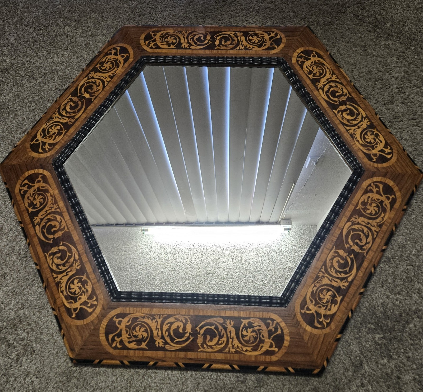 Mirror in a wooden Marquetry Frame 32&Prime;x 37&Prime; Unique Handmade