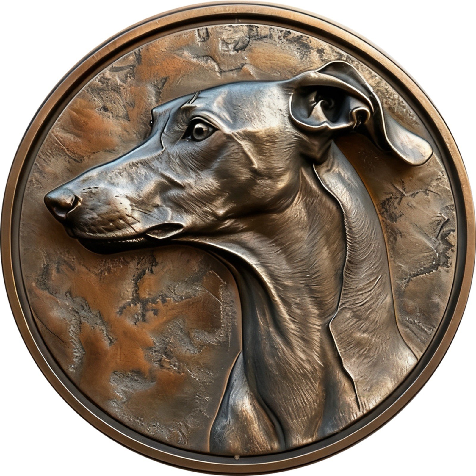 Round Bronze Metal Dog Wall Plaque 3D Effect Decorative Animal Relief