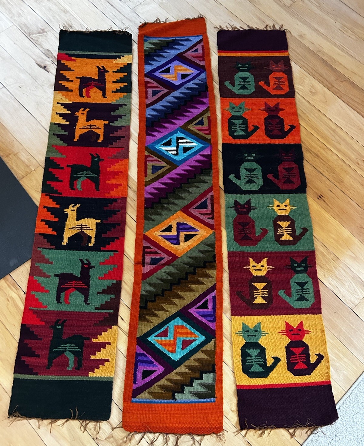 Vtg. Handwoven Peruvian Wool Textiles -Authentic Andean Folk Art (Set Of 3)