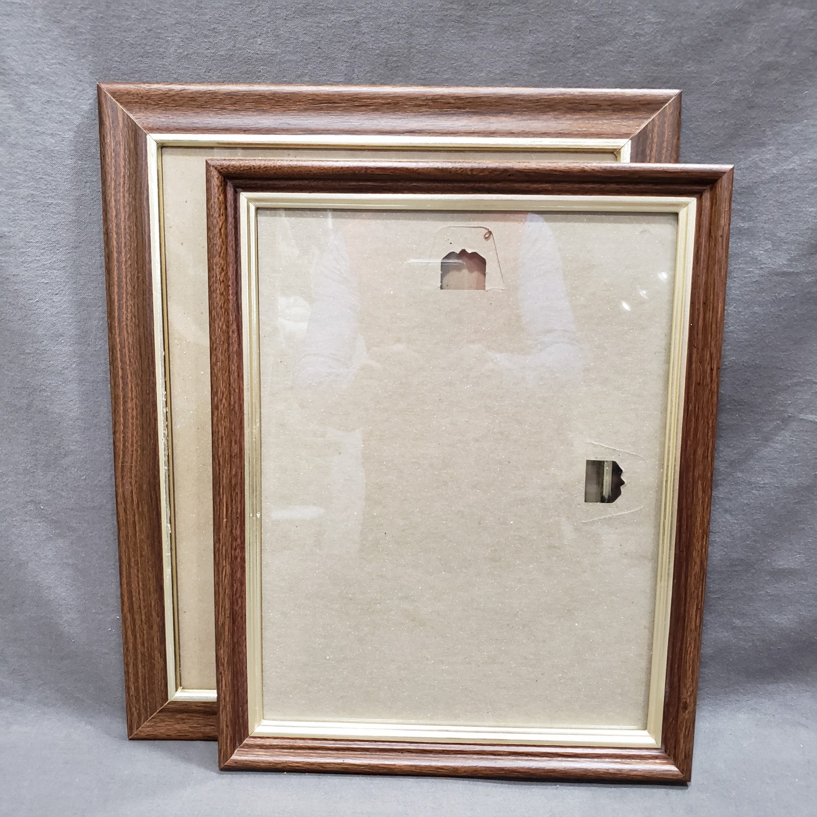 Vtg Picture Frames Lot of 2 Oak Tone Gold Liner 10×13 11×14 1970s Wall Decor