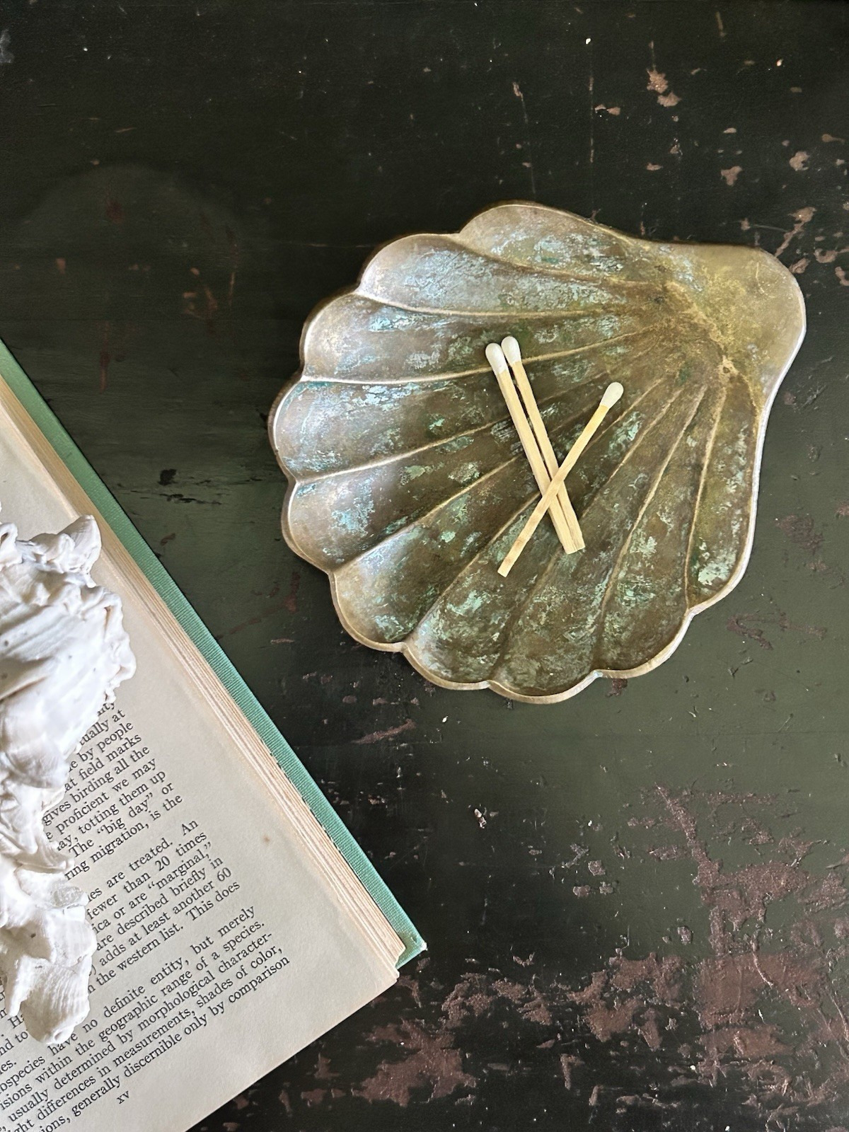 Vintage Brass Scallop Shell Trinket Dish Footed Coastal Nautical 5”