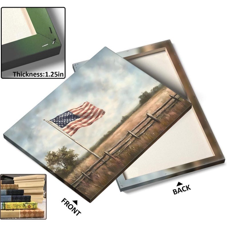 American Flag Canvas Print: Rustic Farmhouse Patriotic Wall Art for Bedroom