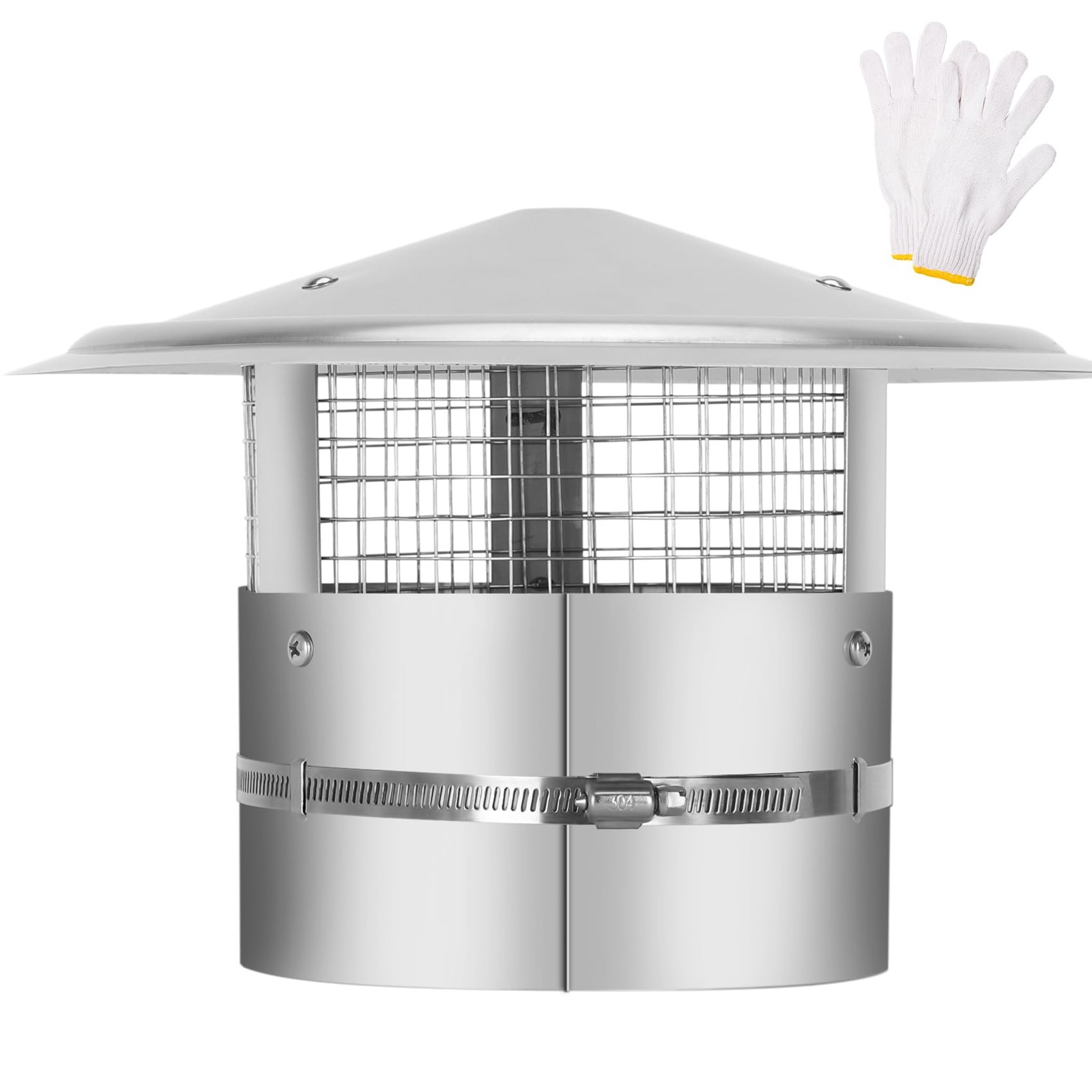 9&Prime; Round Chimney Cap, Adjustable Stainless Steel Roof Vent with Screen