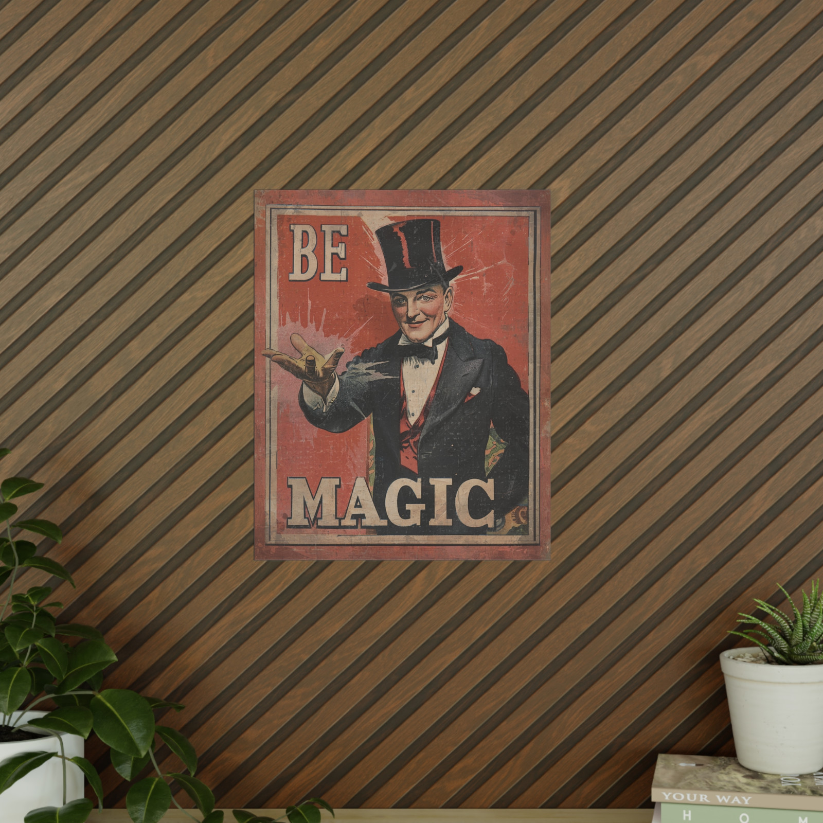 Vintage MAGICIAN Wall Art, BE MAGIC Illusionist Decor, Slight Of Hand Poster