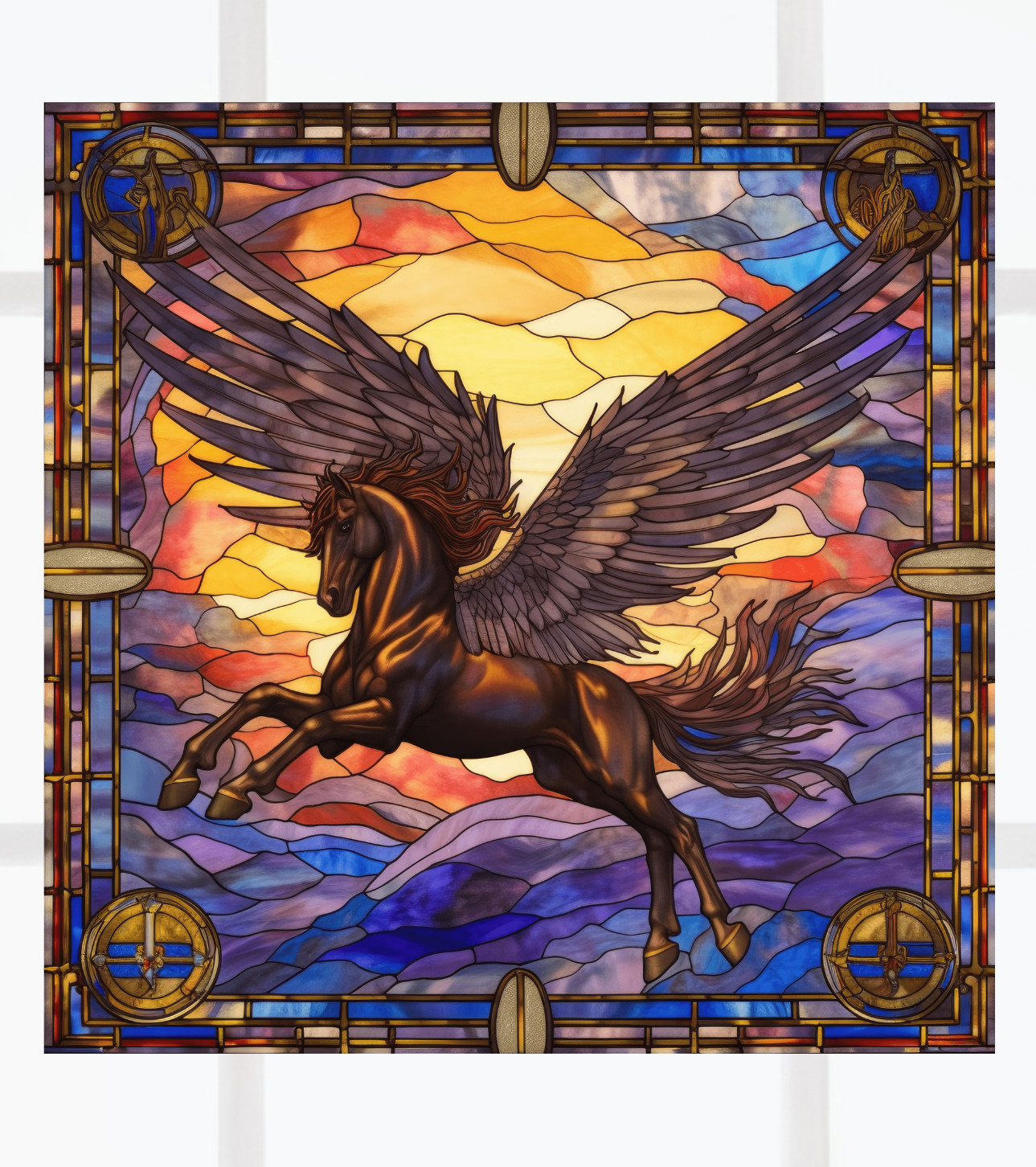 Pegasus Horse Faux Stained-Glass WINDOW CLING Size 8&Prime; Vinyl