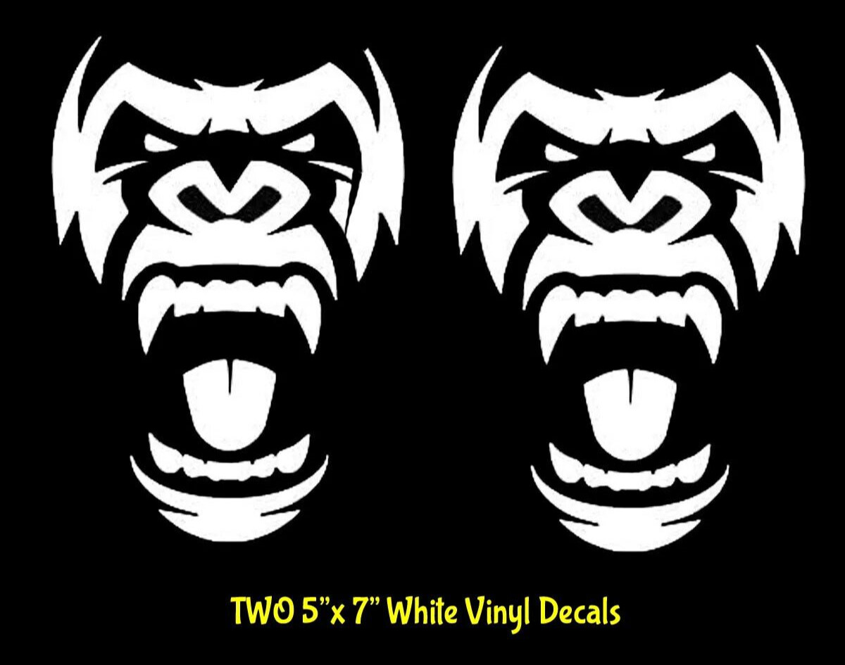 Gorilla Face Two 5&Prime; x 7&Prime; White Vinyl Decal Car Truck Windows Van Trailer RV