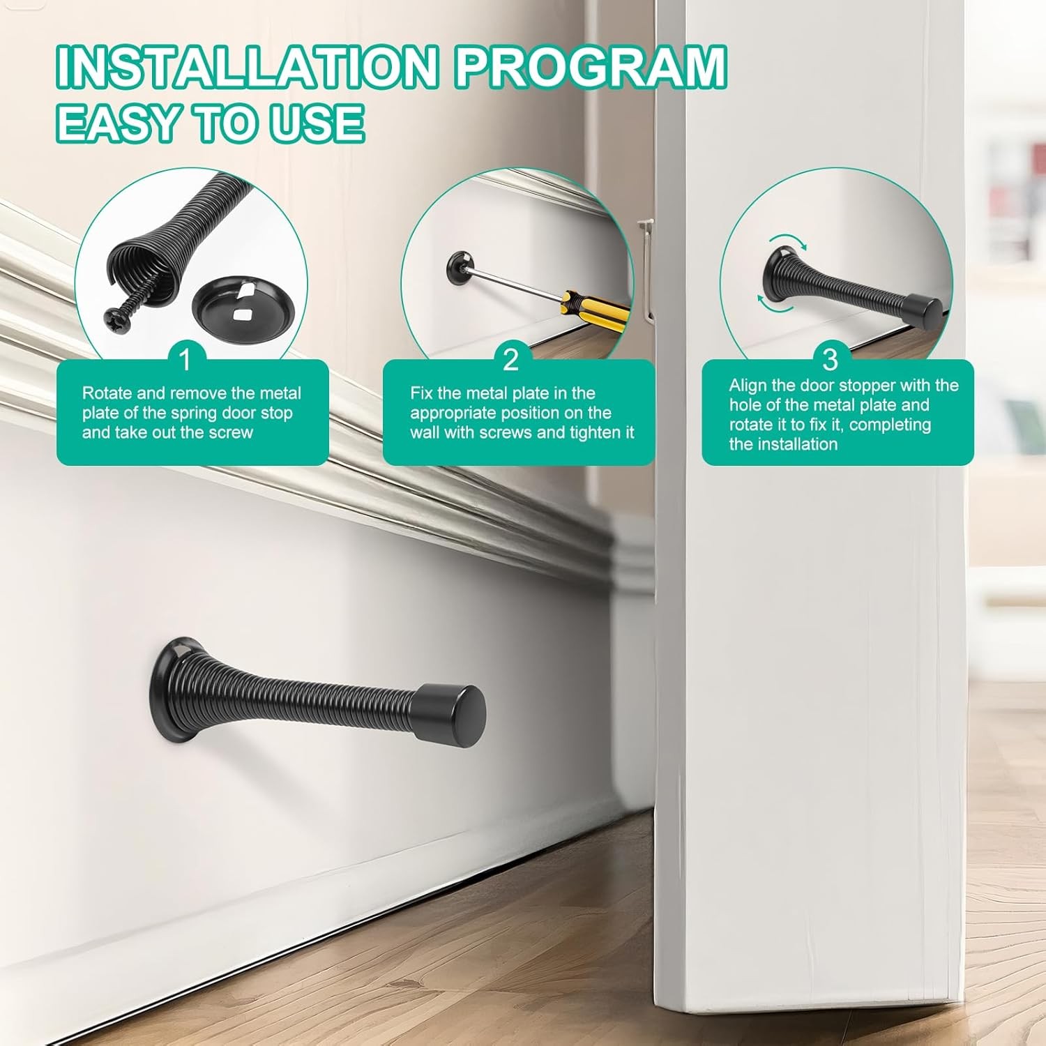 6 Pack Black Spring Door Stops 3-1/4&Prime; Heavy Duty Wall Mount Door Stoppers