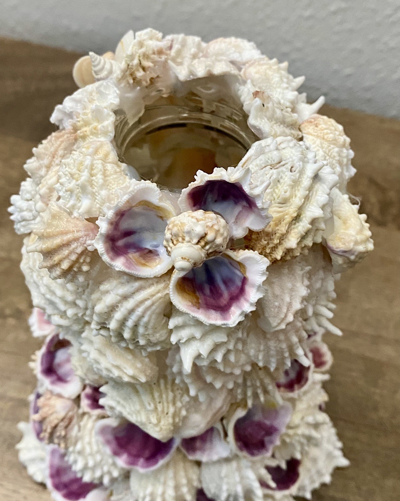 Spiny Jewel Box Seashell Vase Handcrafted Real Sea Shells, for wedding/events.