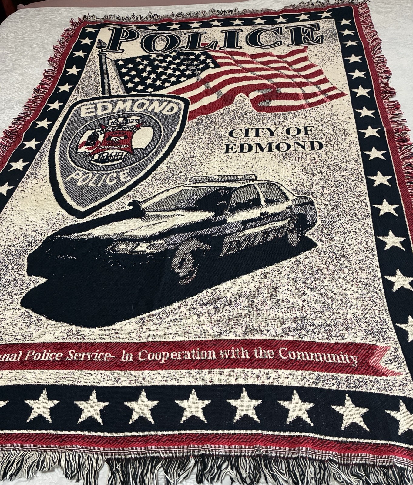 City Of Edmond Police Throw/ Tapestry To Protect And To Serve 70in X 47in