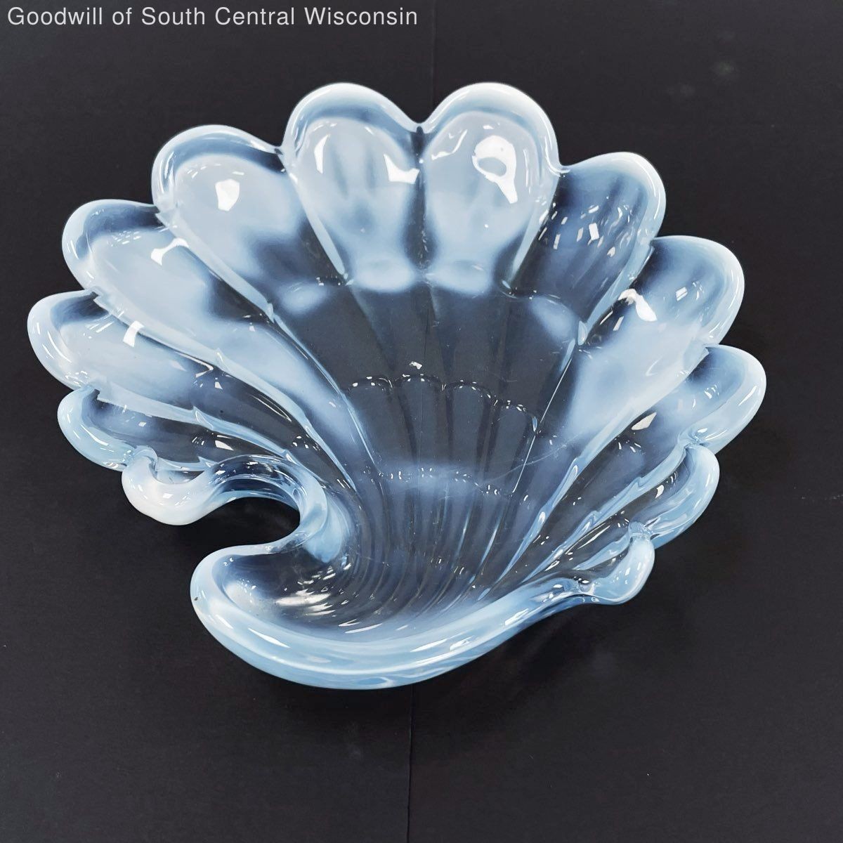 Opalescent Glass Shell Dish Decorative Bowl Blue White