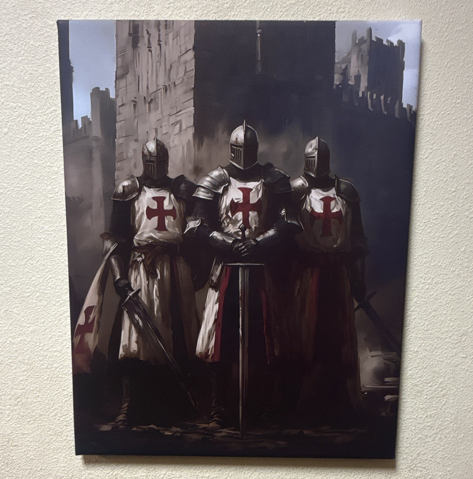 Medieval Knights Warrior Canvas Print Wall Art Vertical Gray Black White Red