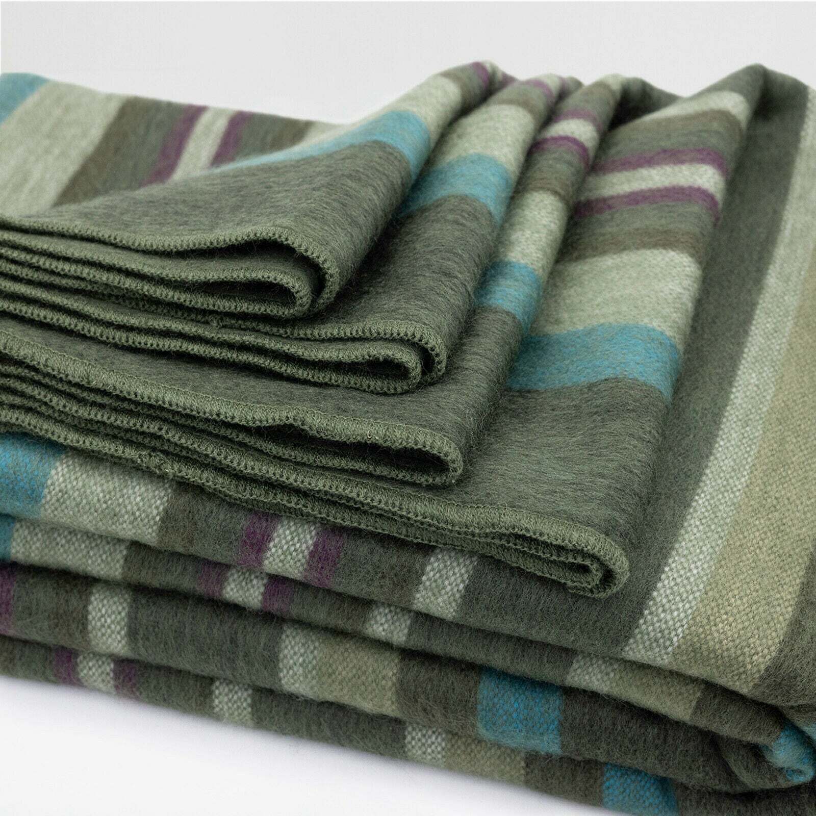 SOFT & WARM STRIPED ALPACA LLAMA WOOL BLANKET QUEEN BED SOFA OLIVE GREEN