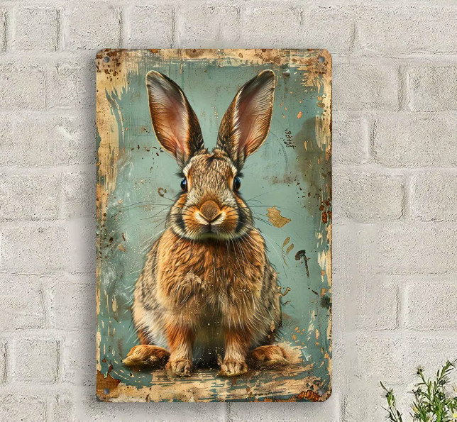 Retro Vintage Rustic French Country Rabbit Bunny Easter Spring Metal Tin Sign