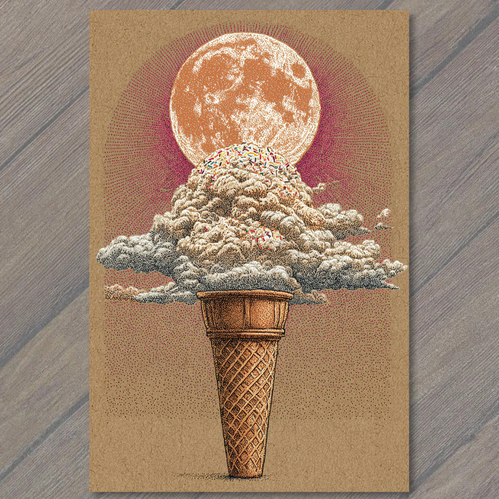 Art Print Moon Cloud Cone Surreal Fantasy Night Sky Dream Fusion