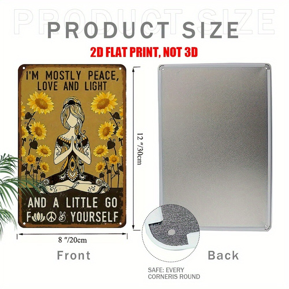 Hippie Yoga Girl Metal Tin Signs Wall Art Peace Love Light Inspirational Plaque