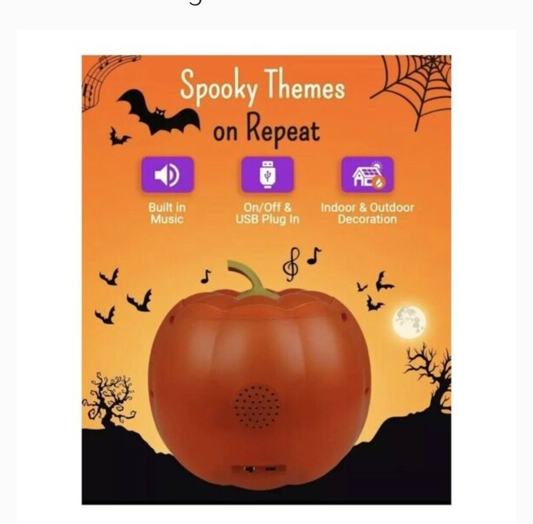 Three (3) Automated Pumpkins – 5 funny and spooky faces w/ music – Rechargeable