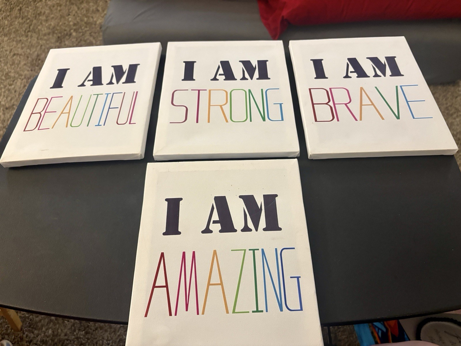 Set of 4 « I AM » Inspirational Quote Canvas Plaques, Printed, Vertical Rectangle