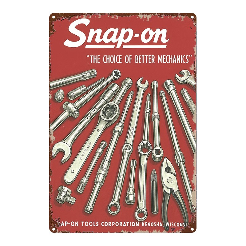 2D Metal Sign Snap-On Tool Set Retro Distressed Look 8×12 Inches