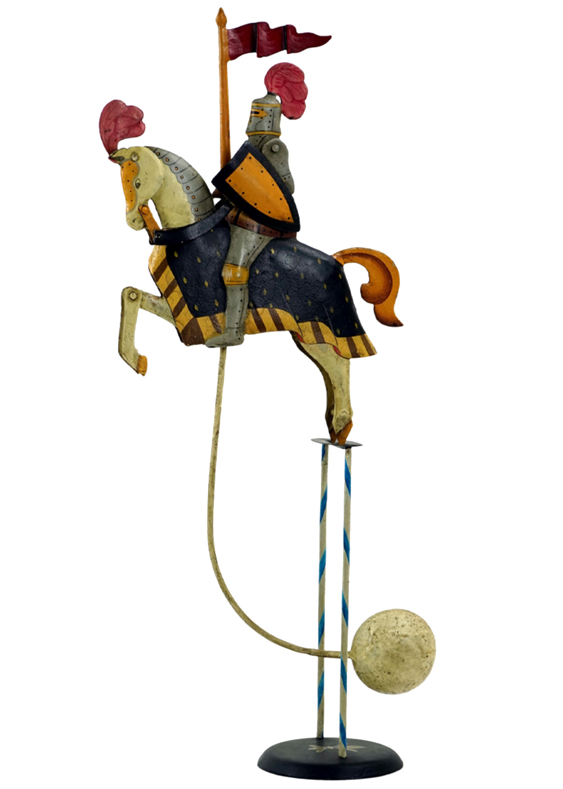 Medieval Knight On A Horse Sky Hook Teeter Totter 22&Prime; Tin Balance Folk Art Toy