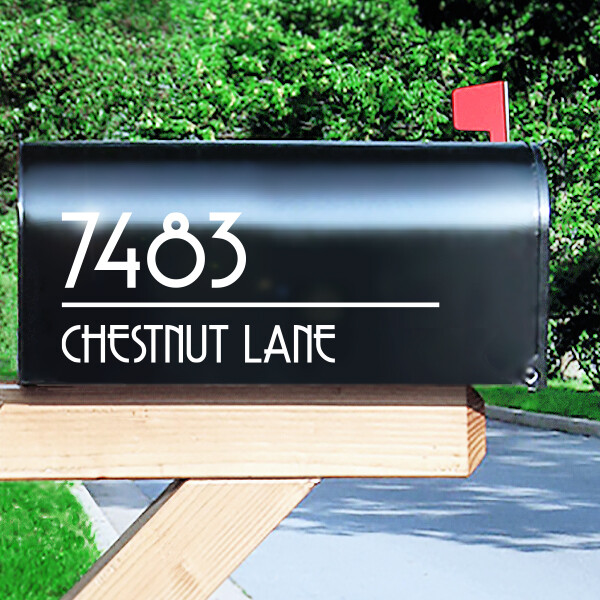 Art Deco Mailbox Address Decal, MCM Street Name Sticker / 4&Prime; h x 10&Prime; w – #1274