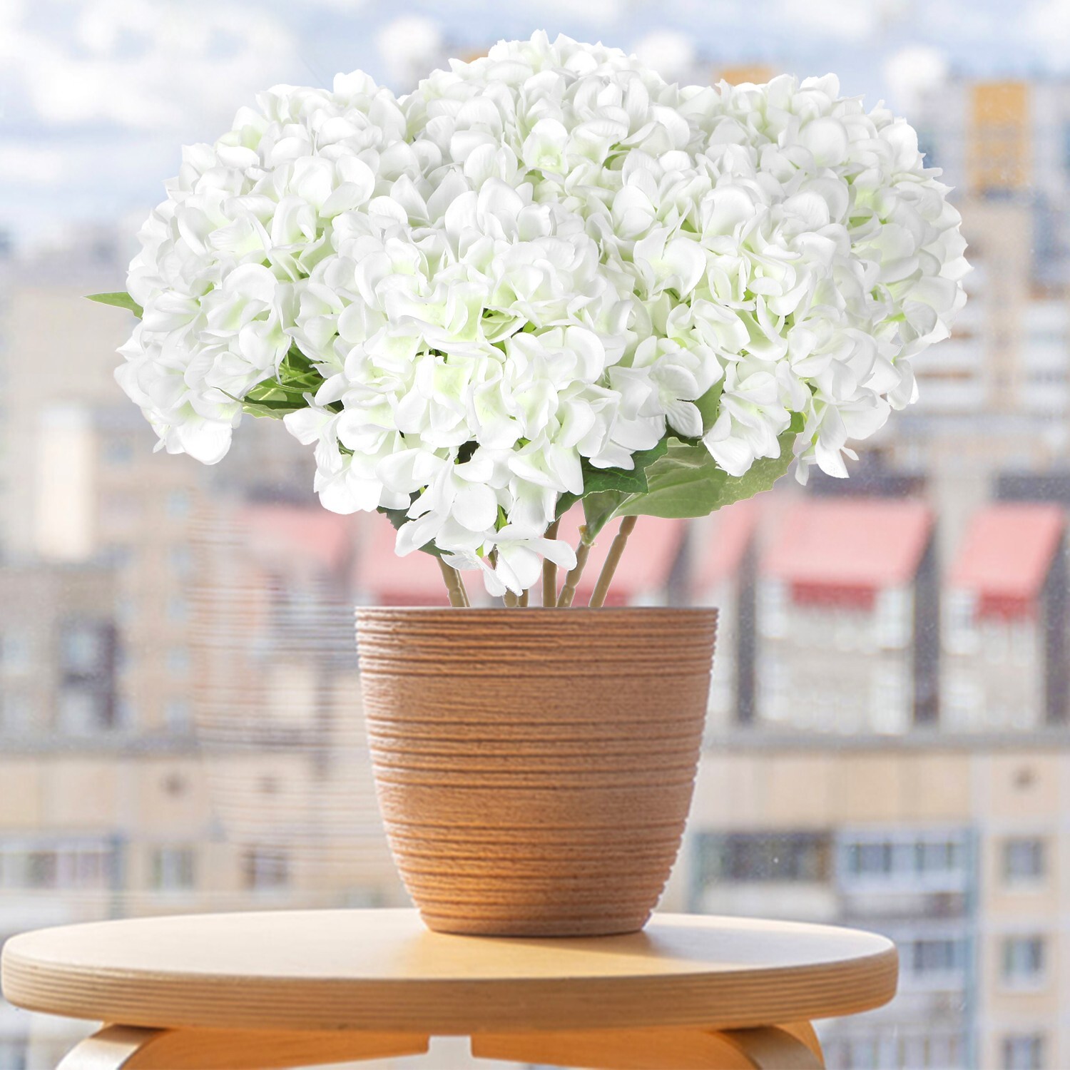 EZFLOWERY 5 Pcs Artificial Silk Hydrangea Flowers 18 » Bouquet Arrangement White