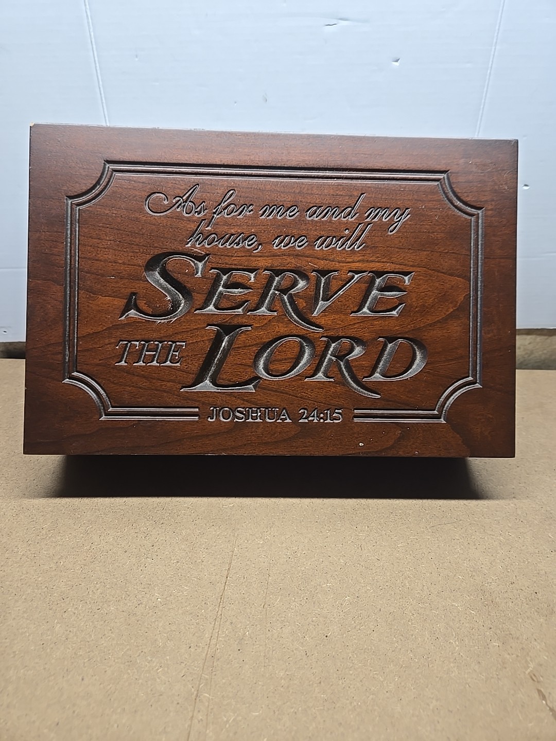 Cherry Wood Wall Plaque & Box Joshua 24:15 WE WILL SERVE THE LORD