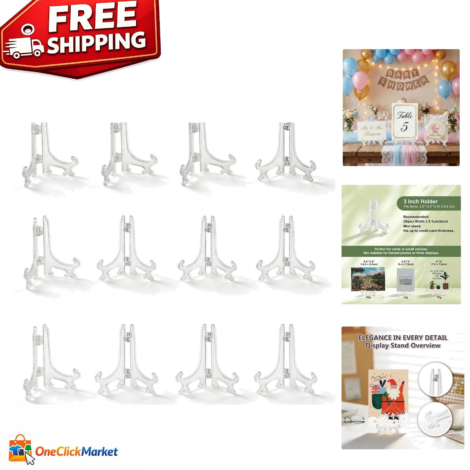 Durable Clear Acrylic Easel Holders – 12 Packs Ideal for Lightweight Displays