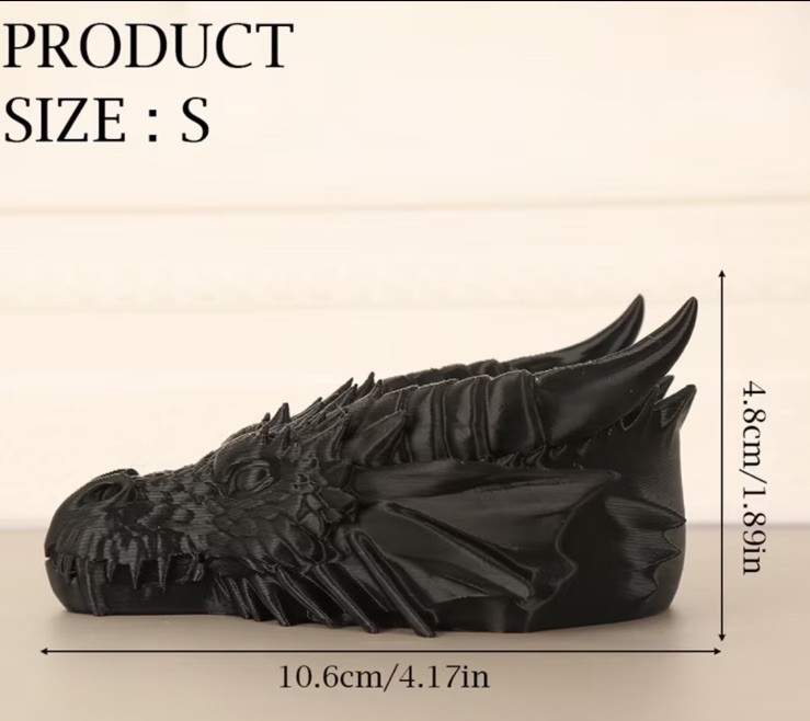 Black 3D Printed Dragon Head Catchall Bowl. Jewelry, Dice Holder. Fantasy.